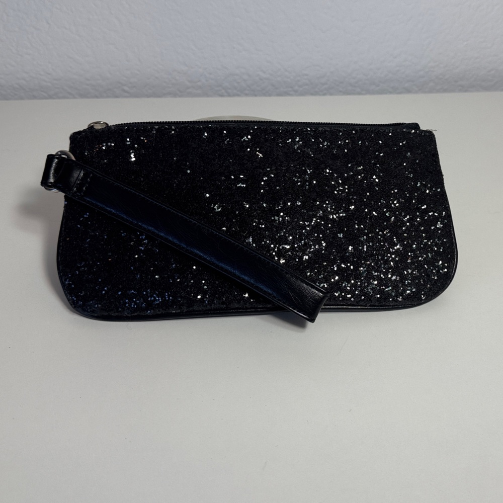 Black Glittery Wristlet Clutch